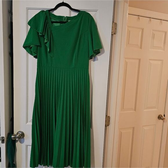 Aomei Green Midi Dress Size 2XL Pleated Flowy Plus Size Dress - Picture 1 of 7